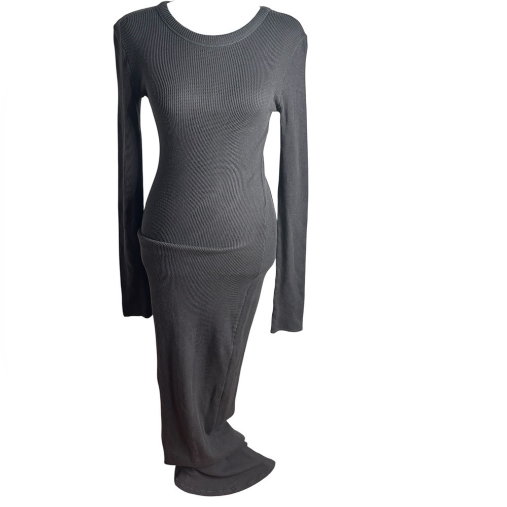 Skims Black Long Sleeve Scoop Neck Ribbed Maxi Dress Womens Size Medium
